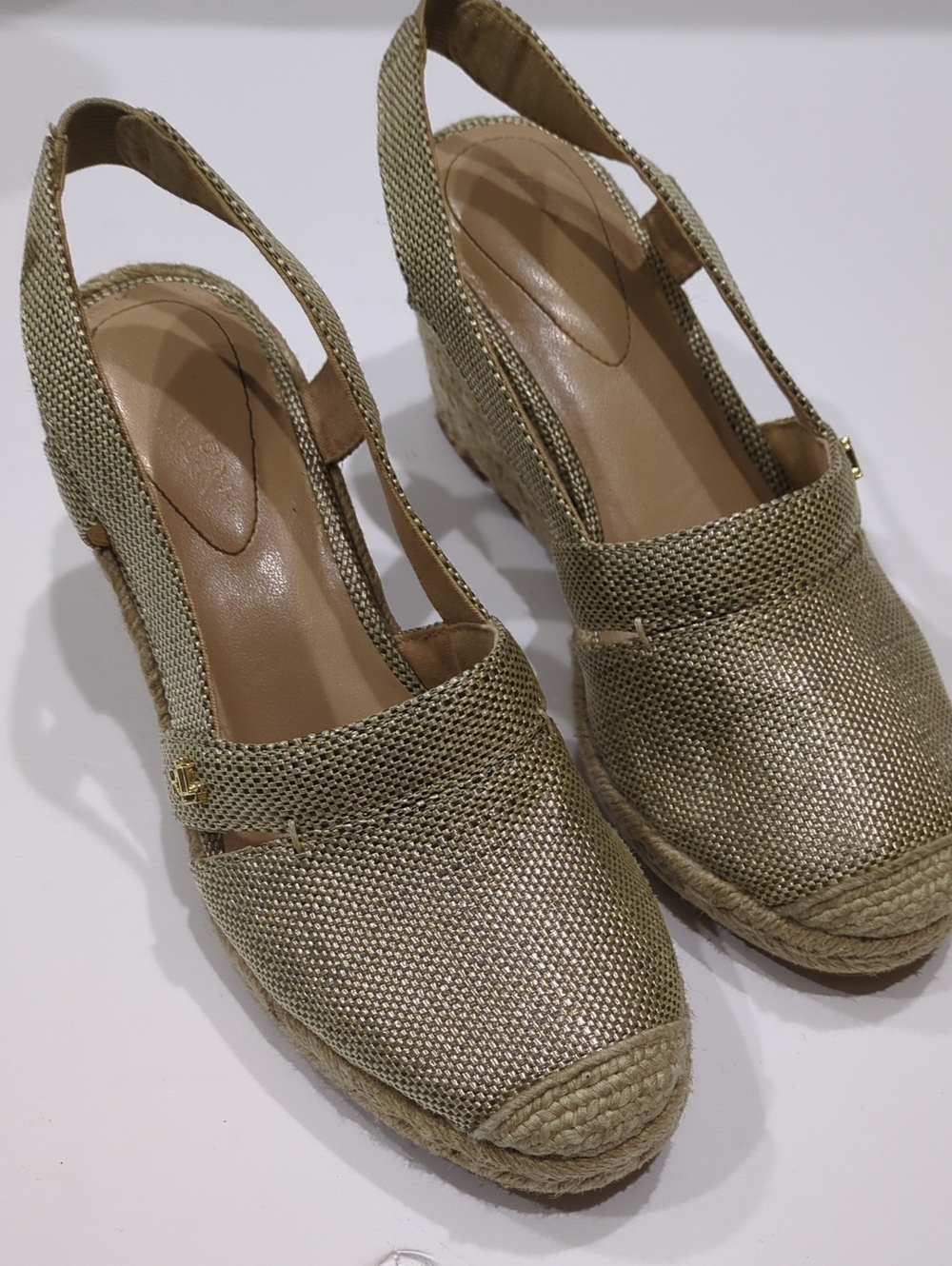 Lauren Ralph Lauren Gold Metallic Espadrille Wedge Slingback